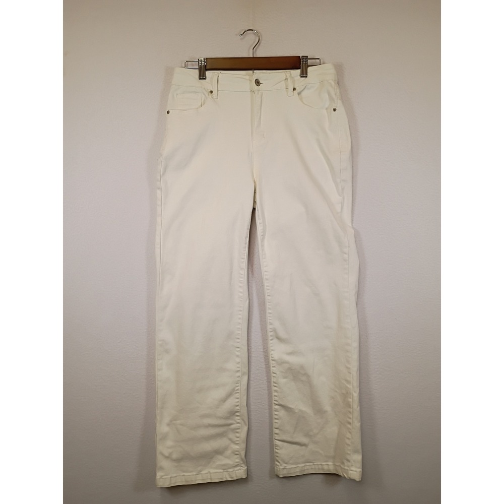 Minimalist Sidefeel Women Size 10 Off-White Straight Leg Stretch Cotton Pants
